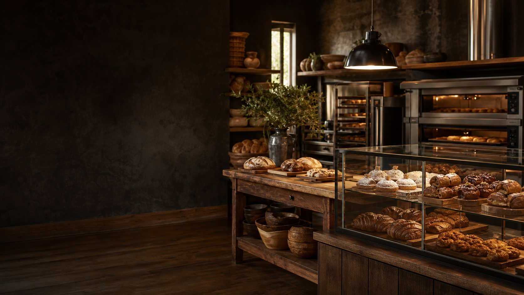 A small bakery counter in the morning